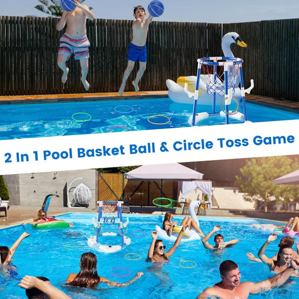 US Local Summer Pool Basketball Hoop Toy Set With 4 Basketballs 4 Circles Floating Swimming Pool Basketball Games Poolside Water Play Toy For 3-12Years Old Kids Adults GPCT5441