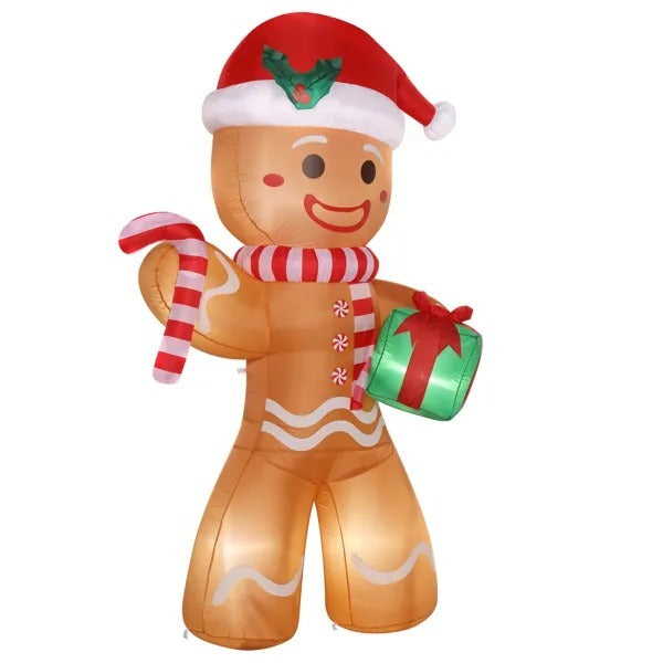 8ft 15W 5 LED Lights Gingerbread Man Holding Gift Garden Gingerbread Man Christmas Decoration