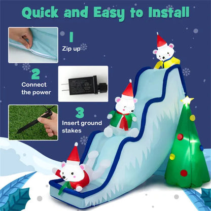 US Local 9 Feet Christmas Decoration Inflatable Polar Bear Slide Scene Decoration