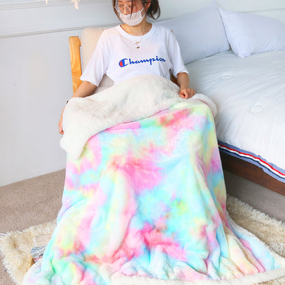 US Local 1 Piece Shaggy Blanket Plush Faux Fur Blanket For Bed Sofa Ultra Soft Luxury Sherpa Blanket Rainbow Colorful  Blanke