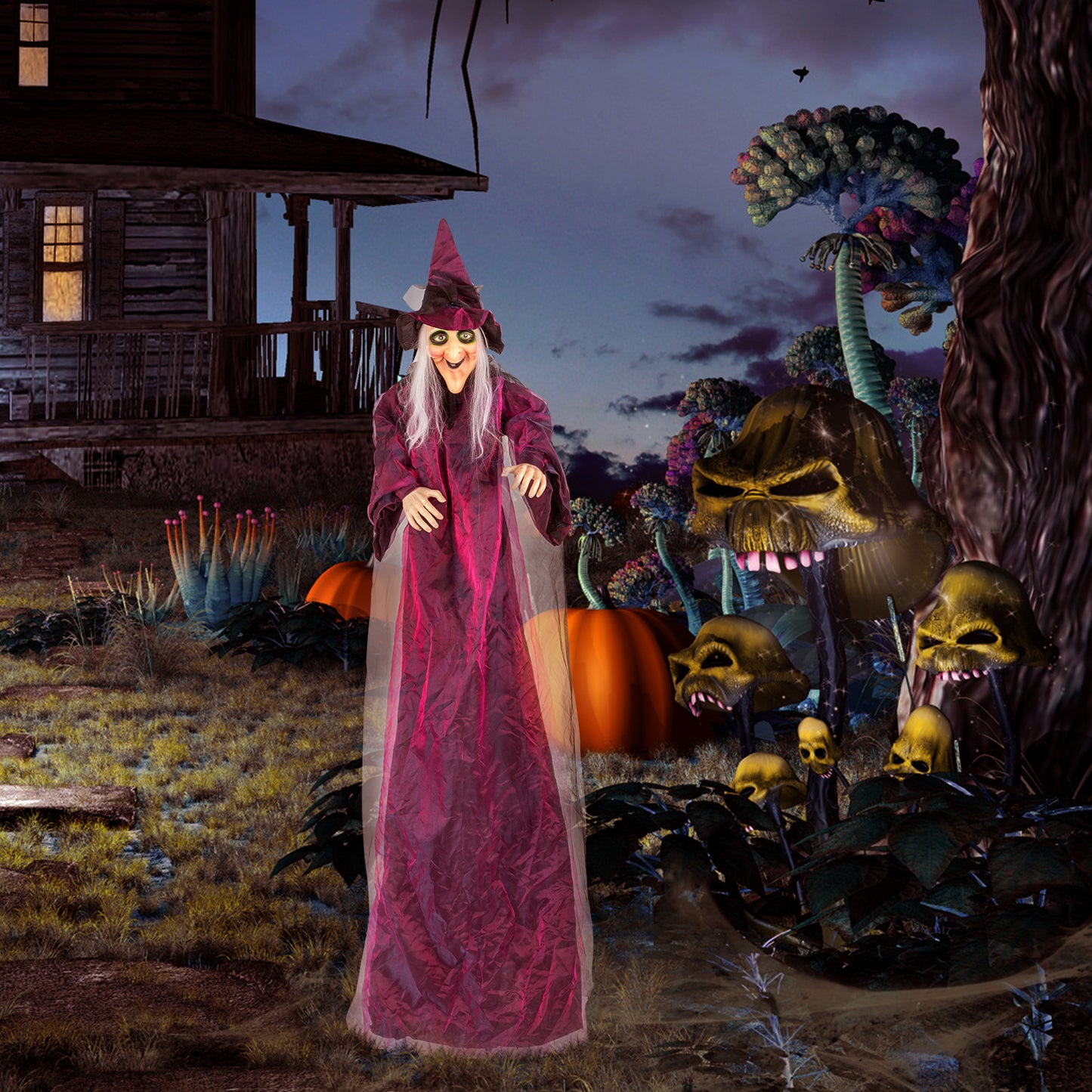 US Local 71in Life Size Hanging Witch Talking Halloween Everyday Decoration