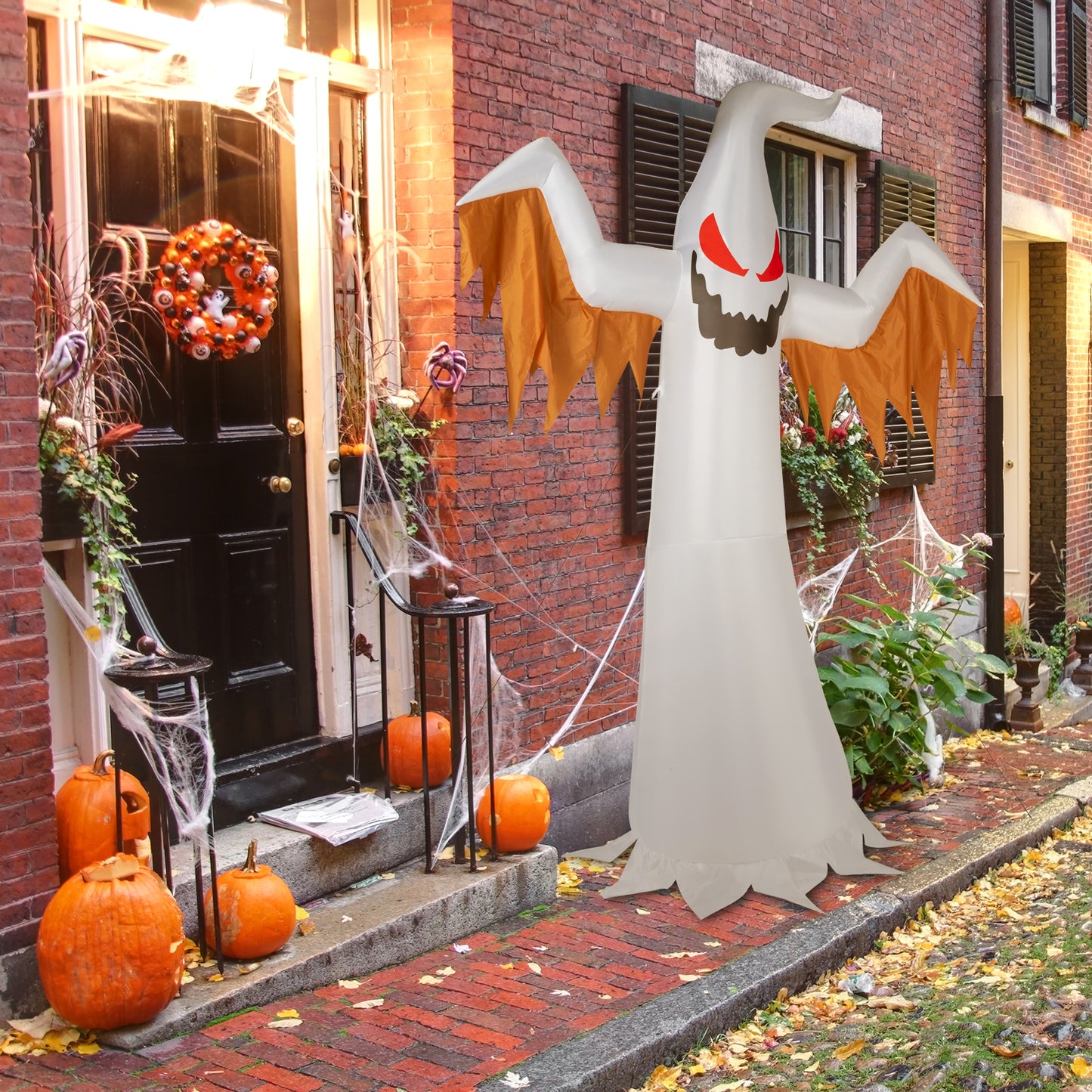 US Local 12ft 4pcs LED Lights Giant Scary Ghost Flames and Flashing Red Eyes Inflatable Halloween Decoration