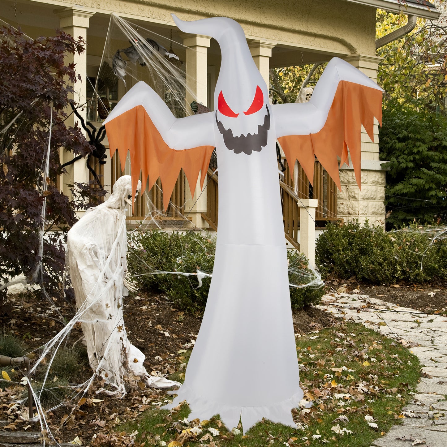 US Local 12ft 4pcs LED Lights Giant Scary Ghost Flames and Flashing Red Eyes Inflatable Halloween Decoration