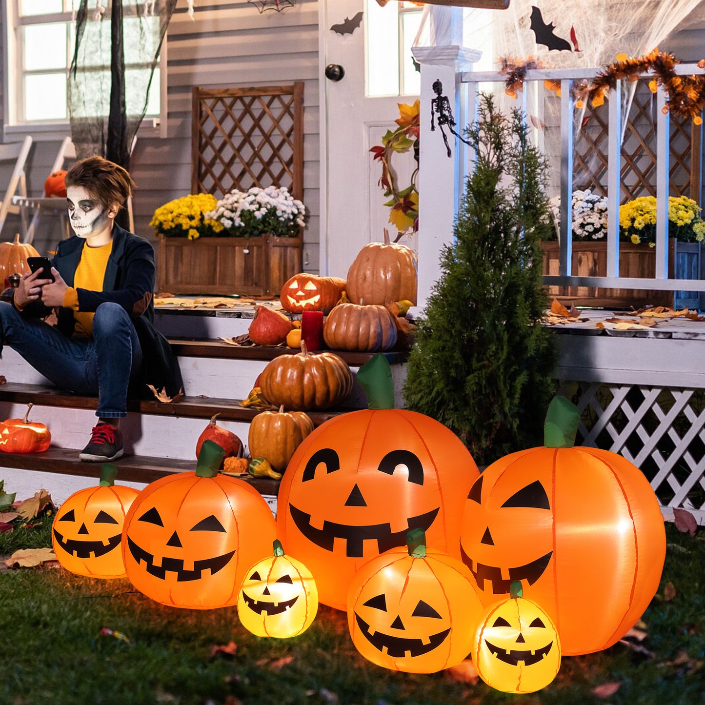US Local 7ft Classic 7pcs LED String Lights 7pcs Pumpkin Inflatable Halloween Decoration