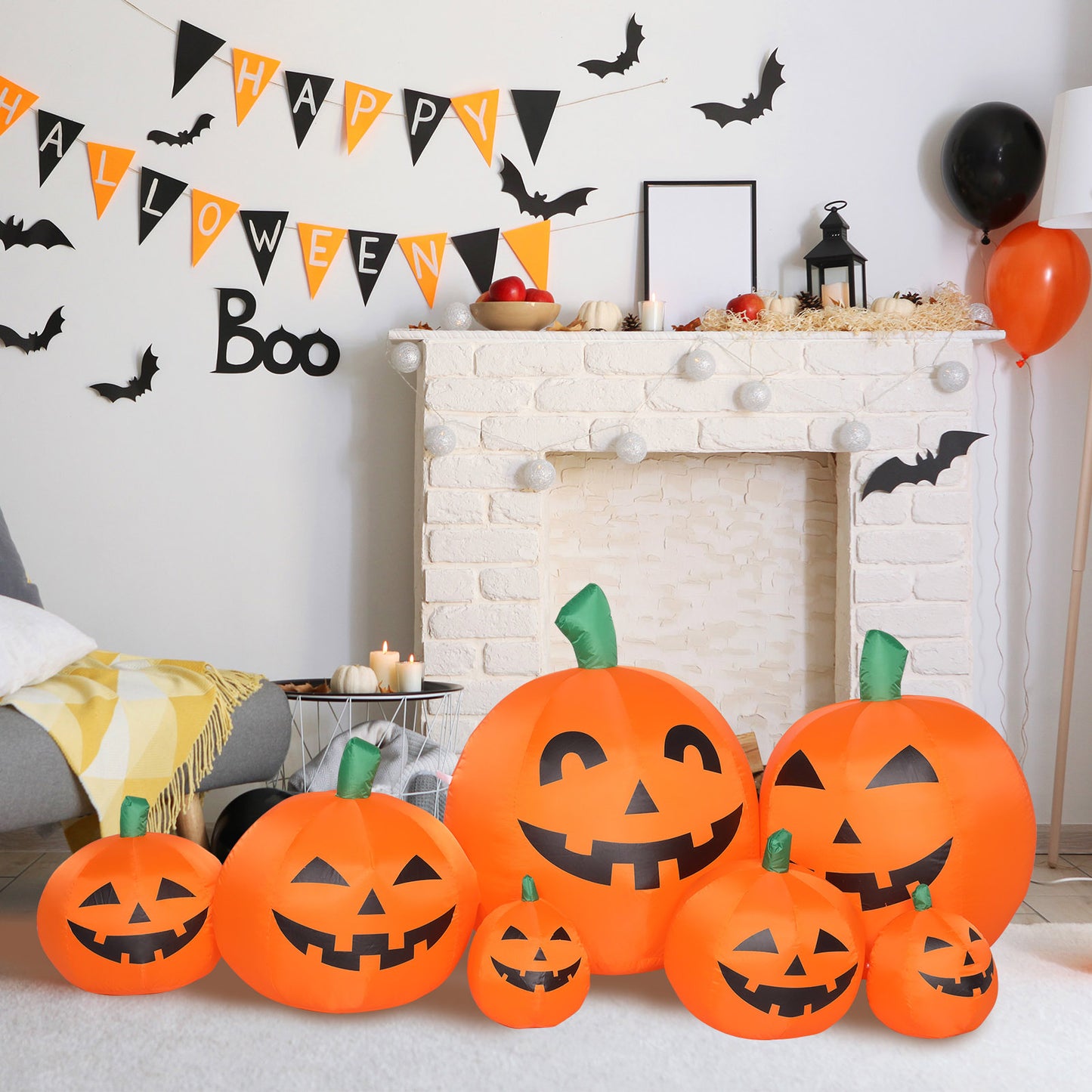 US Local 7ft Classic 7pcs LED String Lights 7pcs Pumpkin Inflatable Halloween Decoration