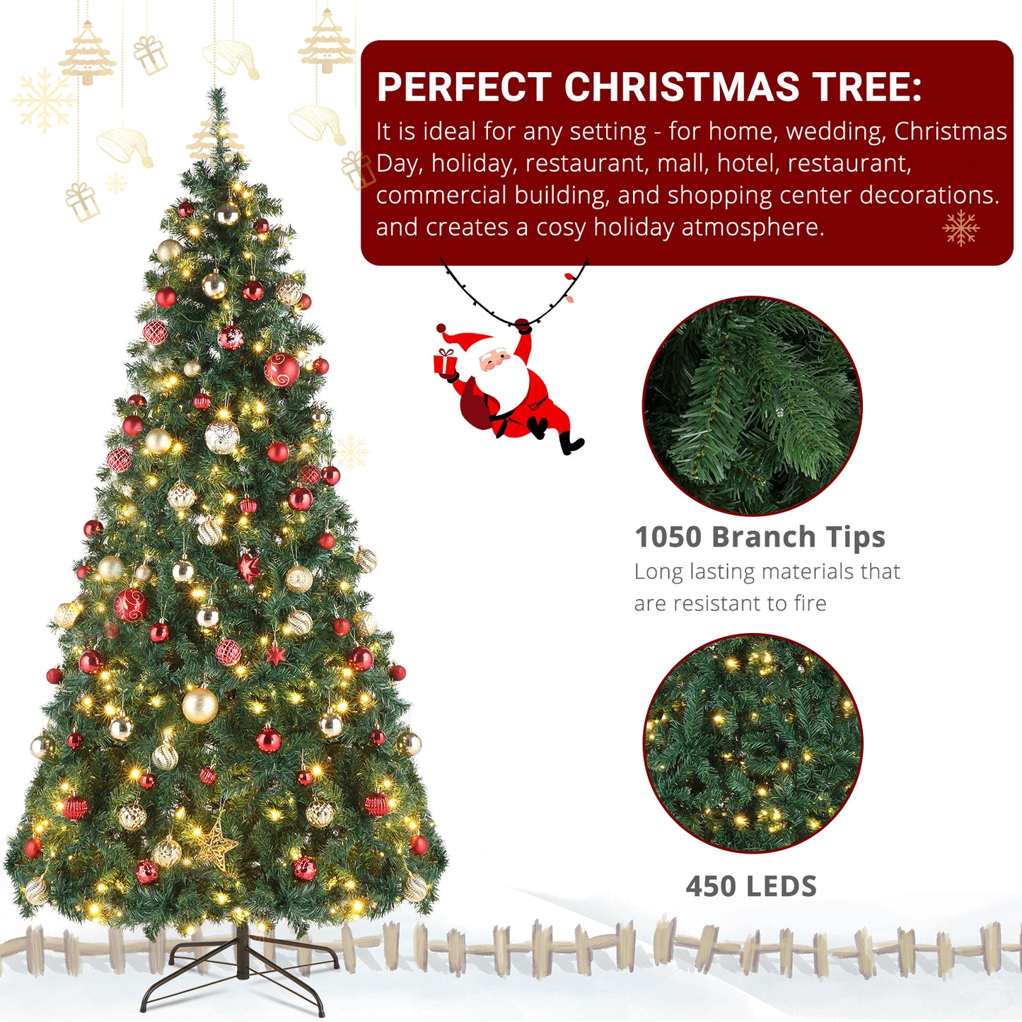 US Local 7ft Automatic Tree Structure PVC Material 450 Lights Warm Color 8 Modes 1050 Branches Christmas Tree Green