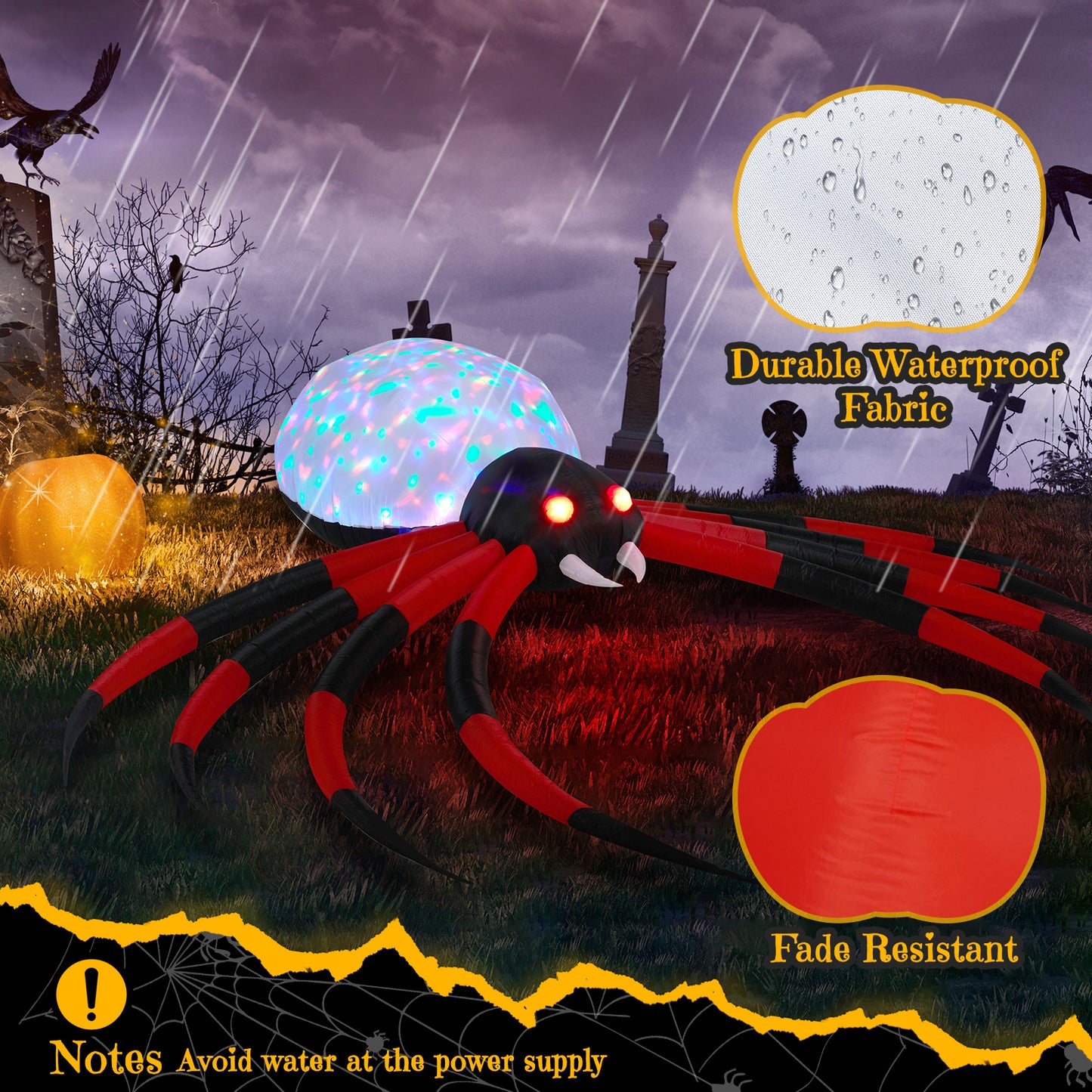 US Local 11.8 FT Halloween Inflatables Crawling Spider Outdoor Decorations with Rotating LED Lights, Scary Halloween Giant Blow up Decorations for Holiday Party Front Yard Lawn Garden Decor
