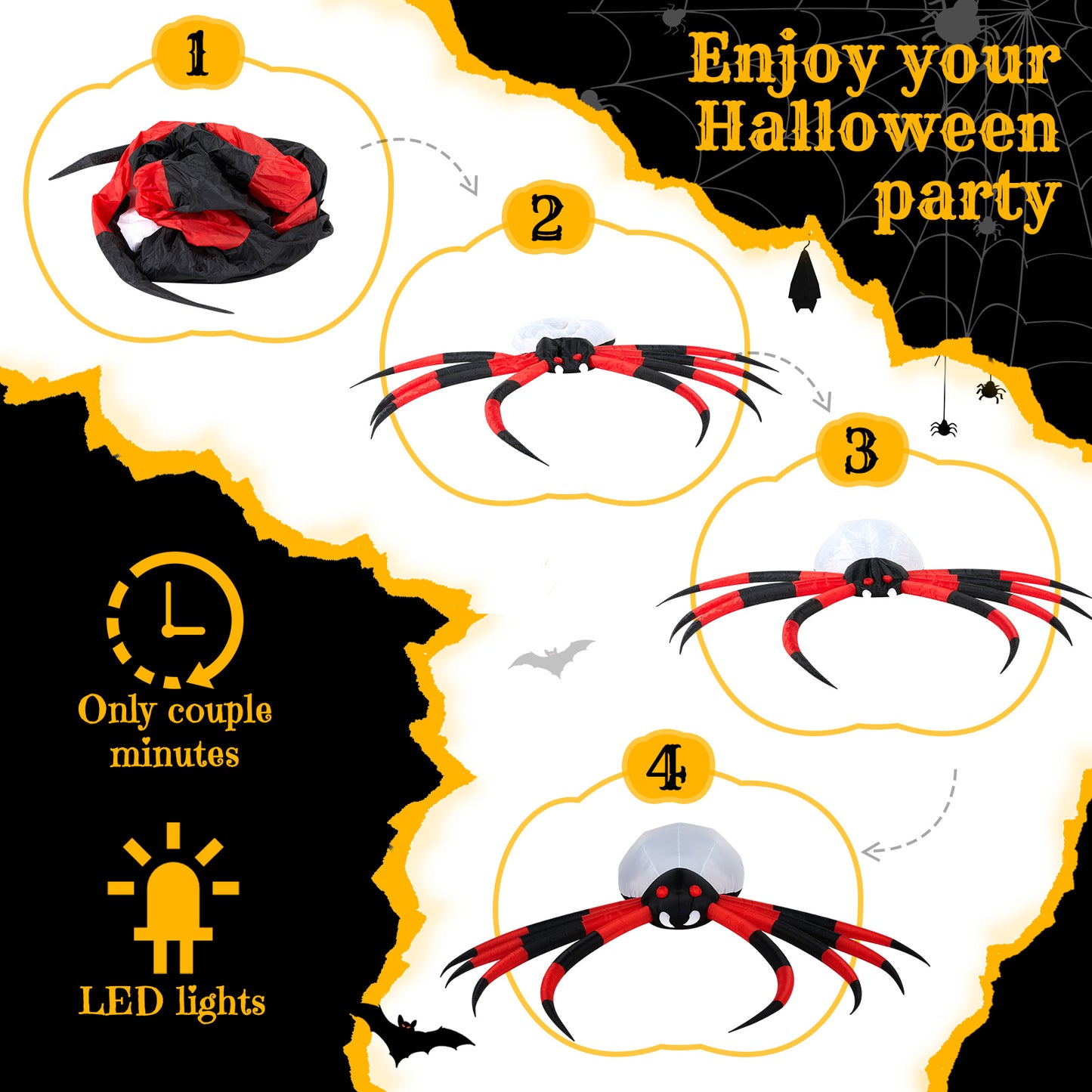 US Local 11.8 FT Halloween Inflatables Crawling Spider Outdoor Decorations with Rotating LED Lights, Scary Halloween Giant Blow up Decorations for Holiday Party Front Yard Lawn Garden Decor