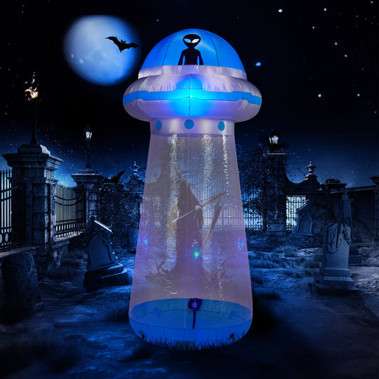 US Local 8.8 FT Halloween Inflatable UFO Yard Decoration, Fun Tall Blow up Yard Decor with Built-in LED Lights and Stand Inside Design for Holiday Party Yard Lawn Garden Decor Indoor Outdoor