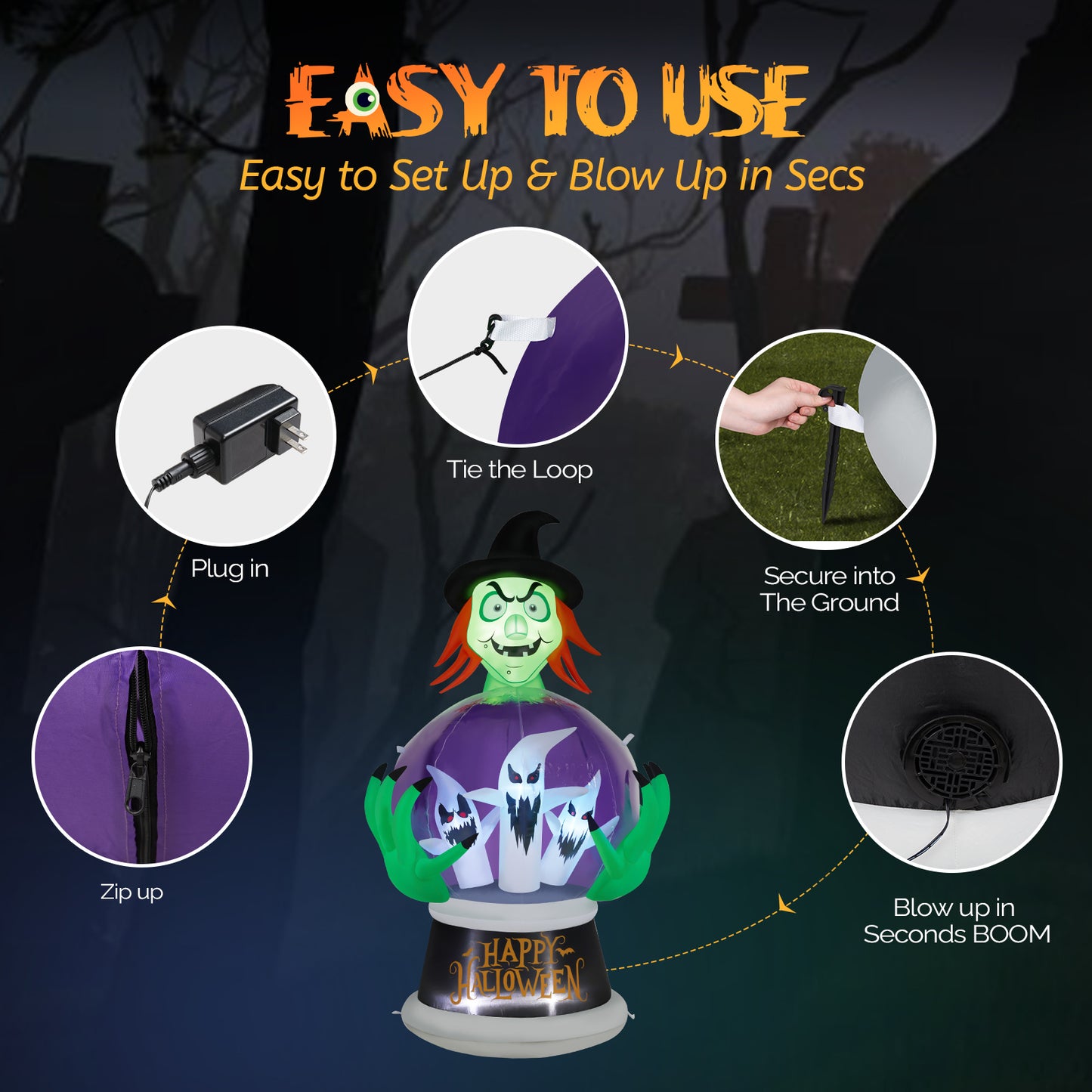 US Local 5.9ft Witch & Crystal Ball Inflatable Halloween Decoration