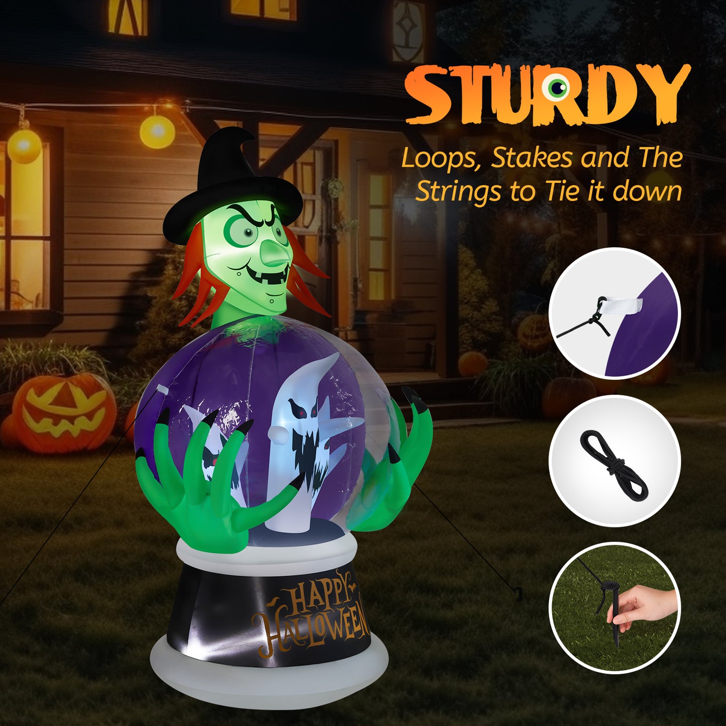 US Local 5.9ft Witch & Crystal Ball Inflatable Halloween Decoration