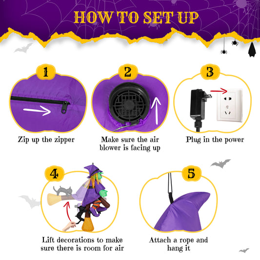 US Local 3.9 FT Halloween Inflatable Witch Riding Broom Broke Out from Window Outdoor Decorations, Scary Blow up Decor with Built-in LED Lights for Holiday Party Yard Lawn Garden Decor Indoor Outdoor