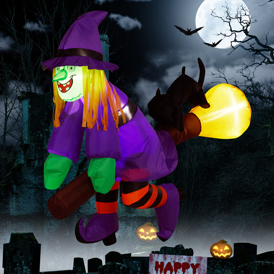 US Local 3.9 FT Halloween Inflatable Witch Riding Broom Broke Out from Window Outdoor Decorations, Scary Blow up Decor with Built-in LED Lights for Holiday Party Yard Lawn Garden Decor Indoor Outdoor