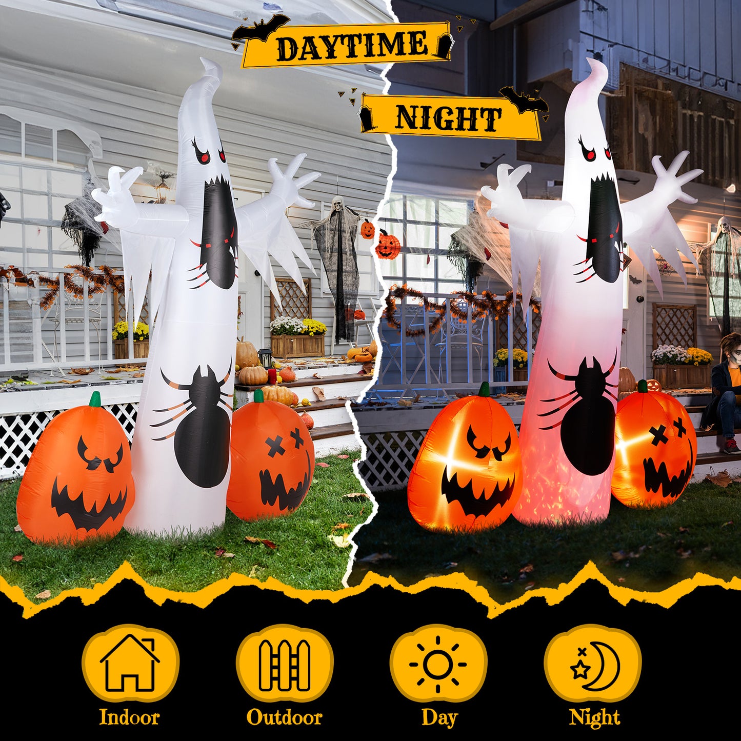 US Local 11.8 FT Halloween Inflatables Ghost Spider Pumpkin Outdoor Decorations, Scary Halloween Giant Blow up Ghost Decorations for Holiday Party Front Yard Lawn Garden Decor