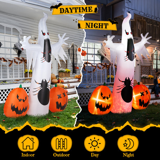 US Local 11.8 FT Halloween Inflatables Ghost Spider Pumpkin Outdoor Decorations, Scary Halloween Giant Blow up Ghost Decorations for Holiday Party Front Yard Lawn Garden Decor