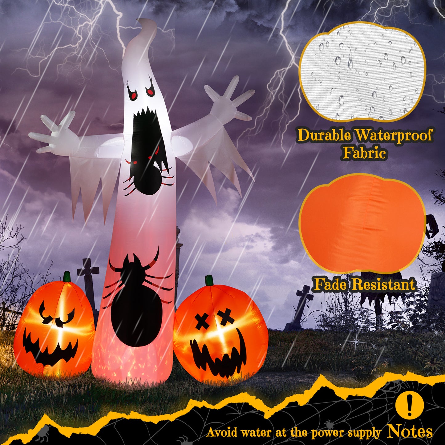 US Local 11.8 FT Halloween Inflatables Ghost Spider Pumpkin Outdoor Decorations, Scary Halloween Giant Blow up Ghost Decorations for Holiday Party Front Yard Lawn Garden Decor