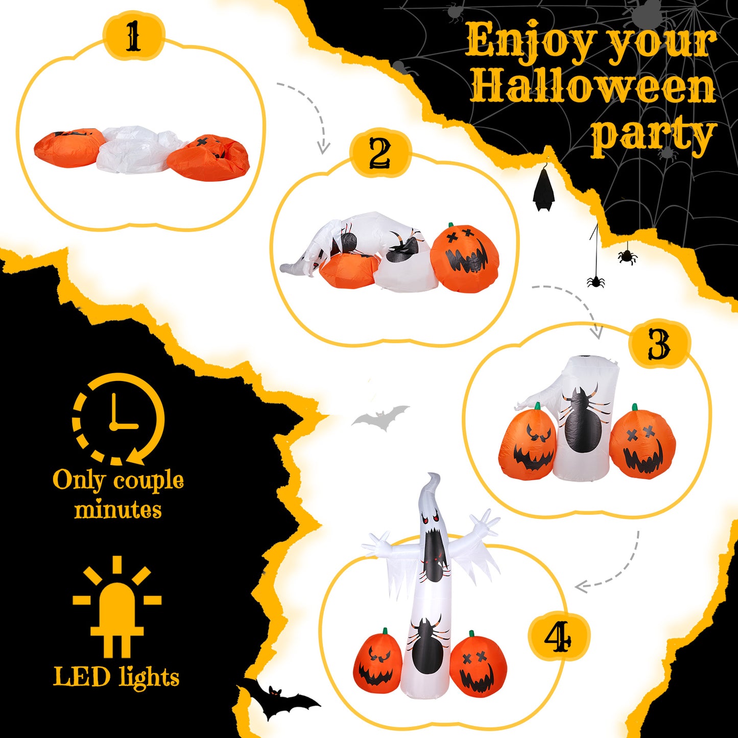 US Local 11.8 FT Halloween Inflatables Ghost Spider Pumpkin Outdoor Decorations, Scary Halloween Giant Blow up Ghost Decorations for Holiday Party Front Yard Lawn Garden Decor