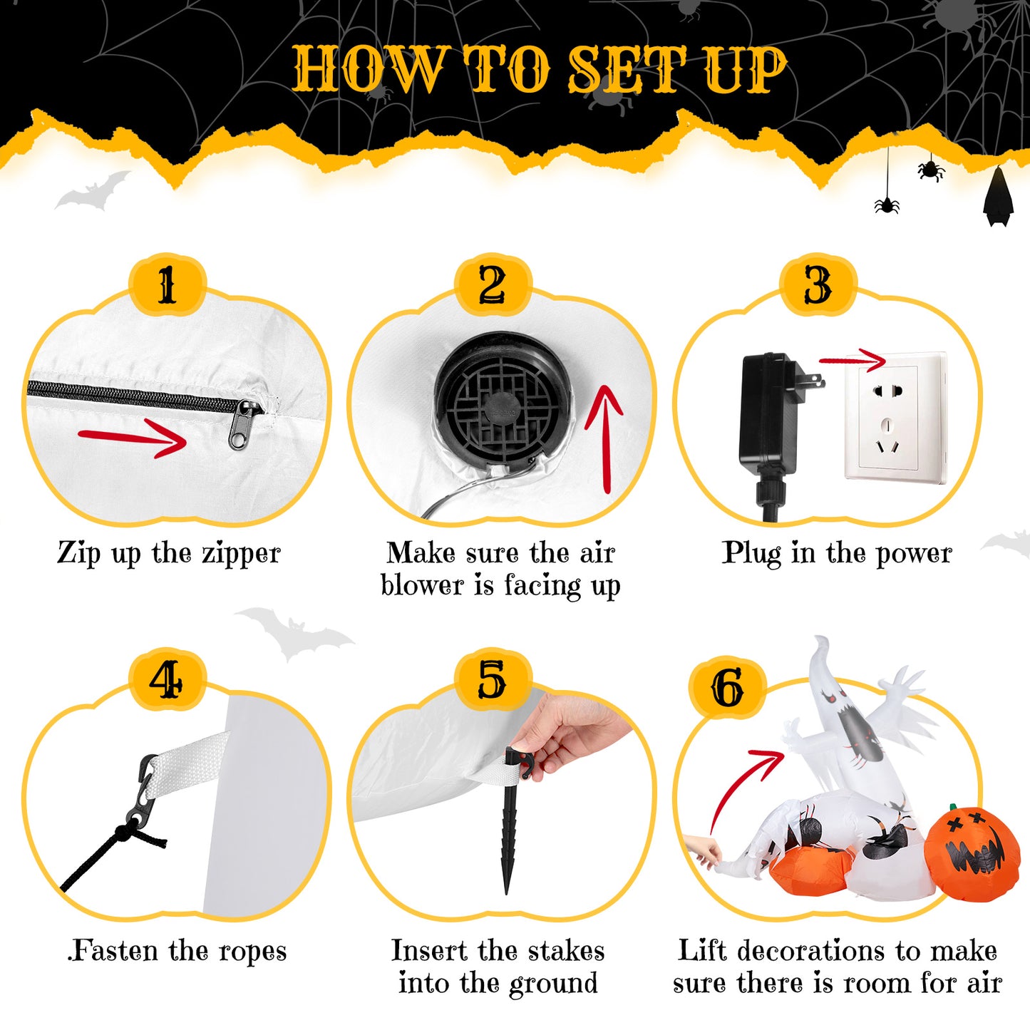 US Local 11.8 FT Halloween Inflatables Ghost Spider Pumpkin Outdoor Decorations, Scary Halloween Giant Blow up Ghost Decorations for Holiday Party Front Yard Lawn Garden Decor