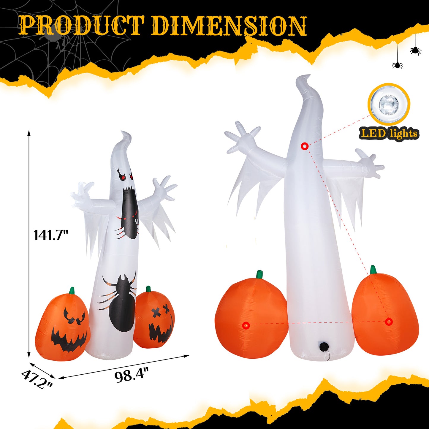 US Local 11.8 FT Halloween Inflatables Ghost Spider Pumpkin Outdoor Decorations, Scary Halloween Giant Blow up Ghost Decorations for Holiday Party Front Yard Lawn Garden Decor
