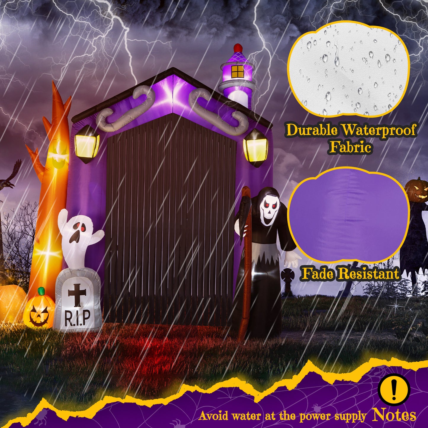 US Local 9.8 FT Halloween Inflatables Haunted House Castle Archway Outdoor Decorations, Scary Halloween Giant Grim Reaper Blow up Ghost Decorations for Holiday Party Front Yard Lawn Garden Decor