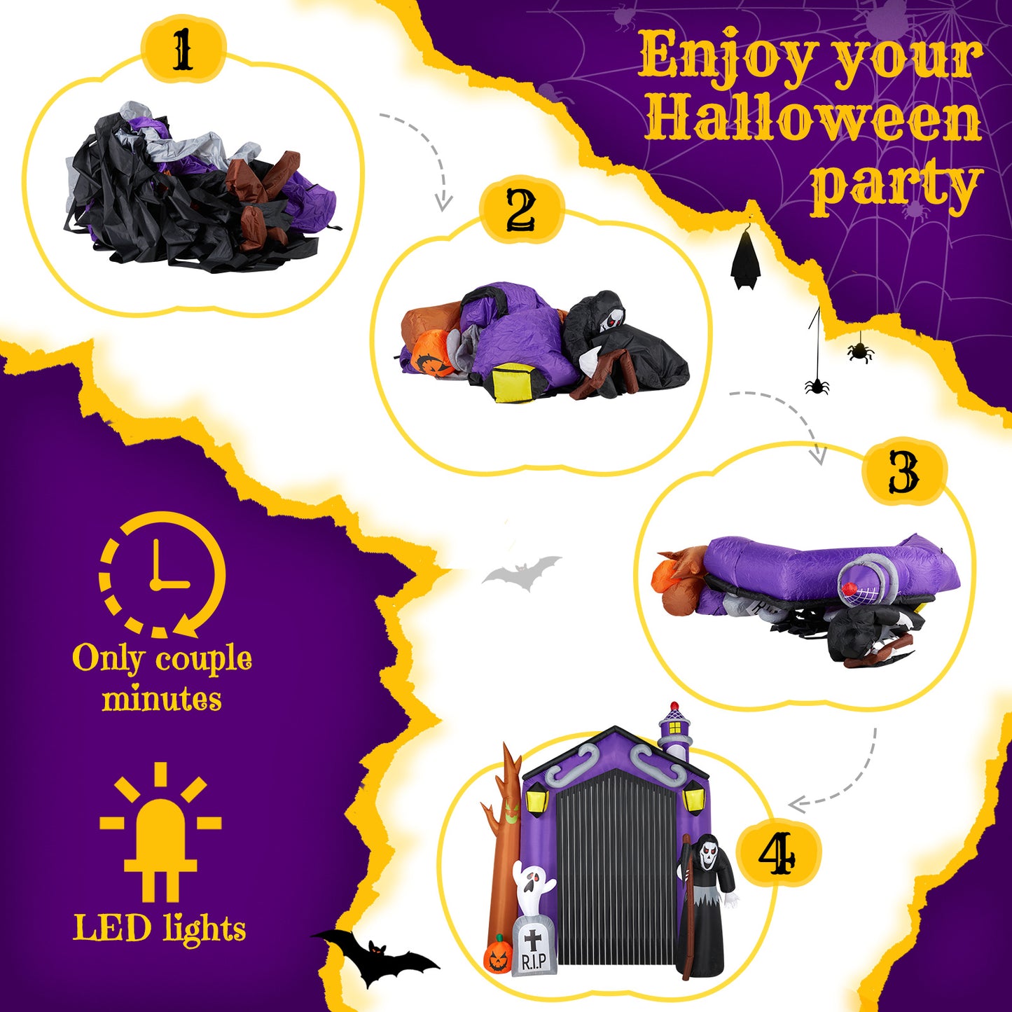US Local 9.8 FT Halloween Inflatables Haunted House Castle Archway Outdoor Decorations, Scary Halloween Giant Grim Reaper Blow up Ghost Decorations for Holiday Party Front Yard Lawn Garden Decor