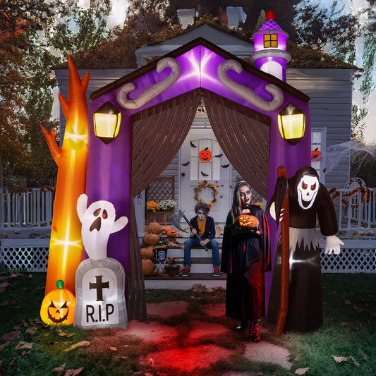 US Local 9.8 FT Halloween Inflatables Haunted House Castle Archway Outdoor Decorations, Scary Halloween Giant Grim Reaper Blow up Ghost Decorations for Holiday Party Front Yard Lawn Garden Decor