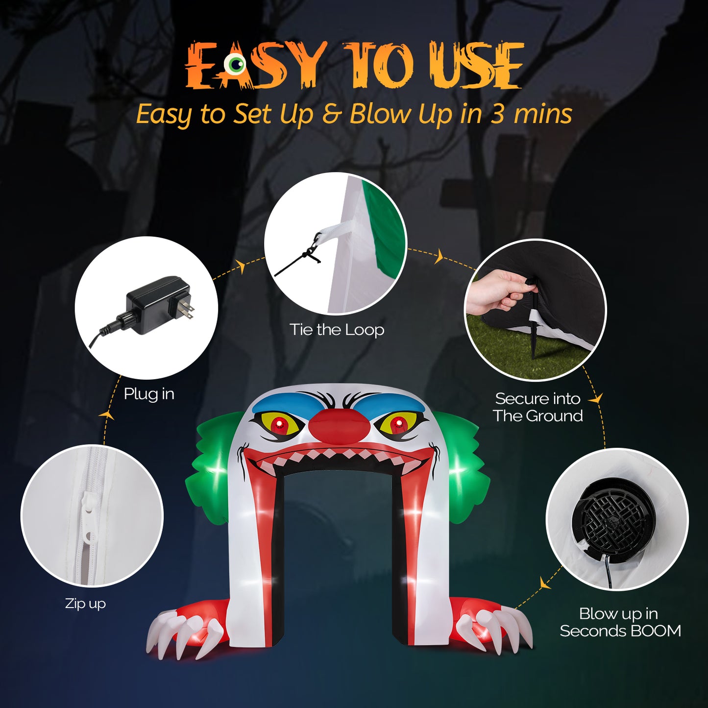 US Local 8.9 FT Halloween Inflatables Clown Archway Outdoor Decorations, Scary Halloween Giant Clown Blow up Decorations with Built-in LED Lights for Holiday Party Front Yard Lawn Garden Decor