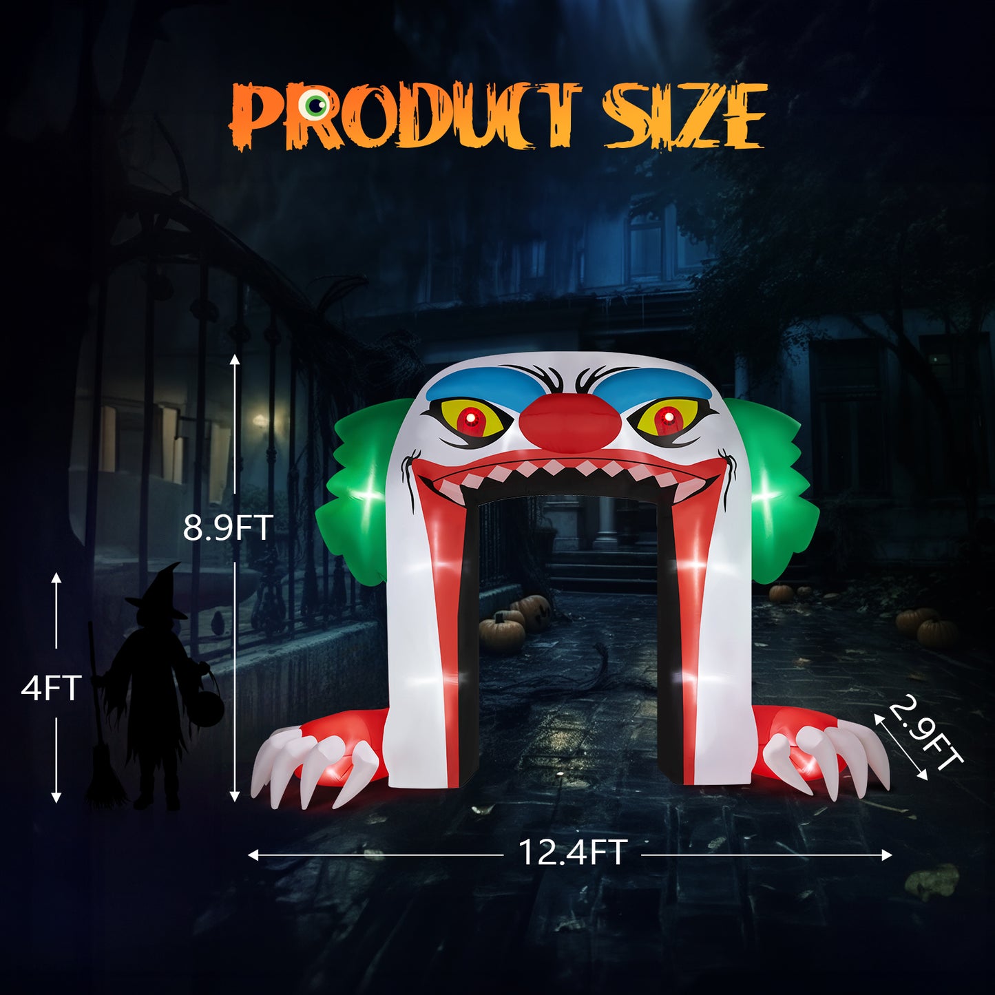 US Local 8.9 FT Halloween Inflatables Clown Archway Outdoor Decorations, Scary Halloween Giant Clown Blow up Decorations with Built-in LED Lights for Holiday Party Front Yard Lawn Garden Decor