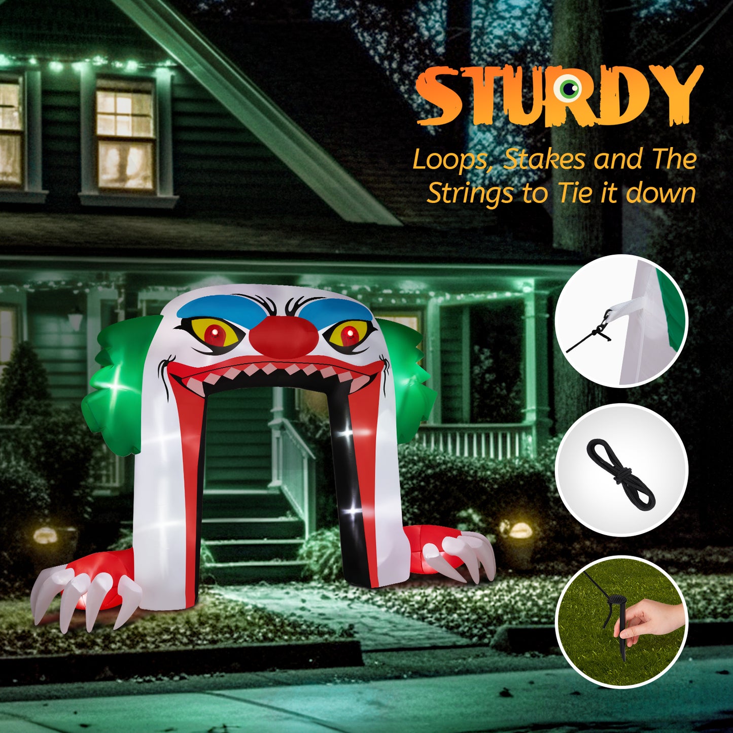 US Local 8.9 FT Halloween Inflatables Clown Archway Outdoor Decorations, Scary Halloween Giant Clown Blow up Decorations with Built-in LED Lights for Holiday Party Front Yard Lawn Garden Decor