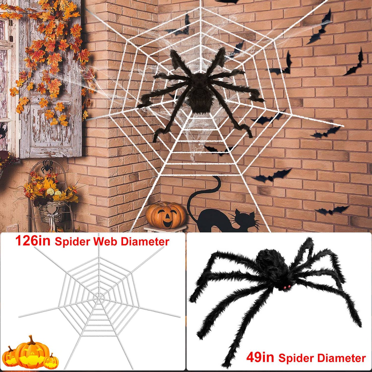 US Local Halloween Decorations Spider Outdoor 49inch Halloween Spider with 126 inch Tarantula Mega Spider Web Hairy Poseable Scary Spider Outdoor Yard Creepy Decor Spider Stretch Cobweb
