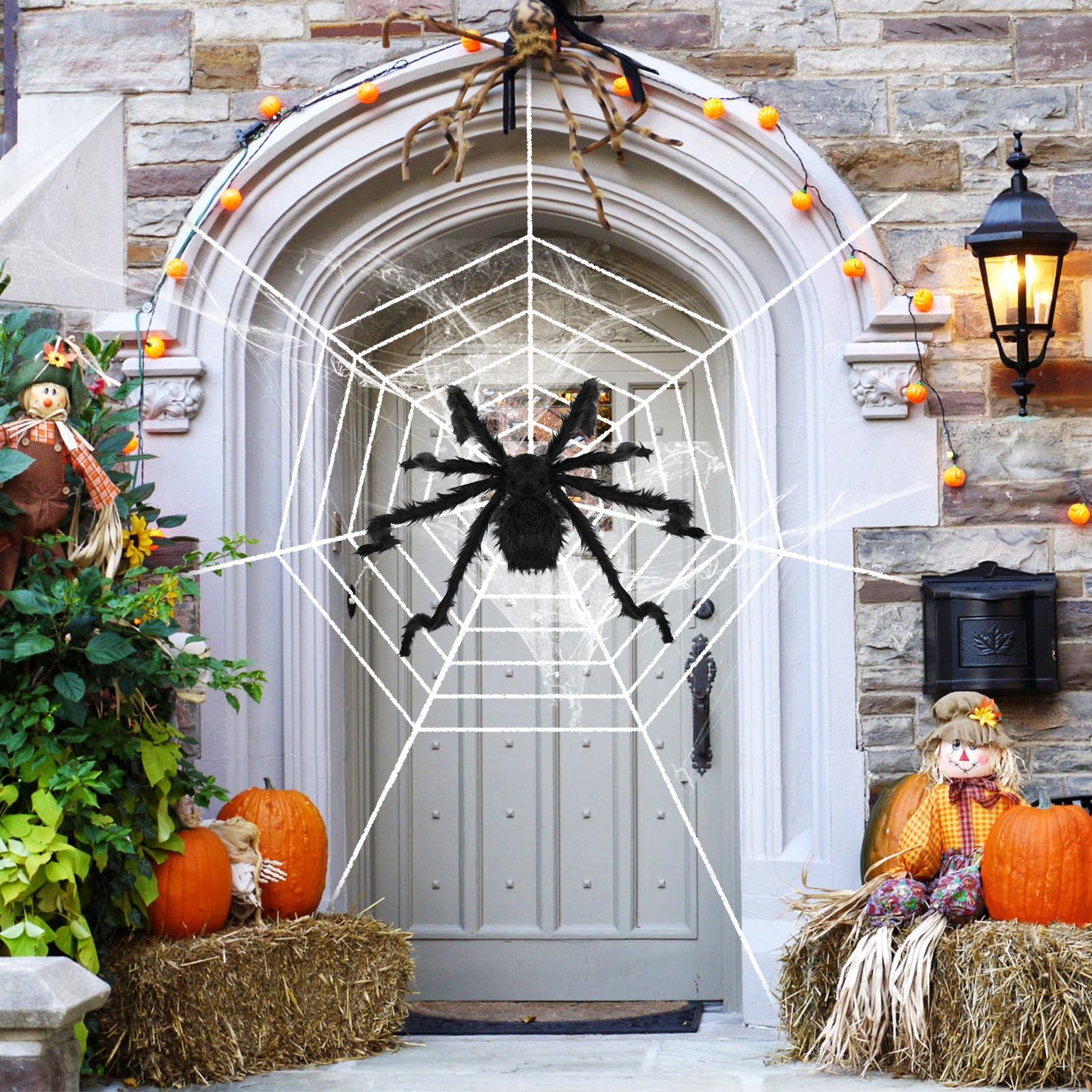 US Local Halloween Decorations Spider Outdoor 49inch Halloween Spider with 126 inch Tarantula Mega Spider Web Hairy Poseable Scary Spider Outdoor Yard Creepy Decor Spider Stretch Cobweb