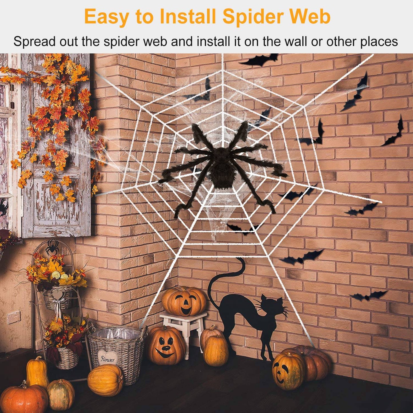 US Local Halloween Decorations Spider Outdoor 49inch Halloween Spider with 126 inch Tarantula Mega Spider Web Hairy Poseable Scary Spider Outdoor Yard Creepy Decor Spider Stretch Cobweb