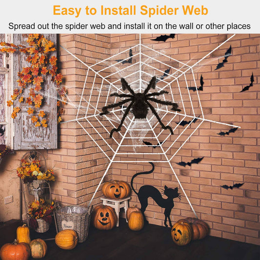 US Local Halloween Decorations Spider Outdoor 49inch Halloween Spider with 126 inch Tarantula Mega Spider Web Hairy Poseable Scary Spider Outdoor Yard Creepy Decor Spider Stretch Cobweb