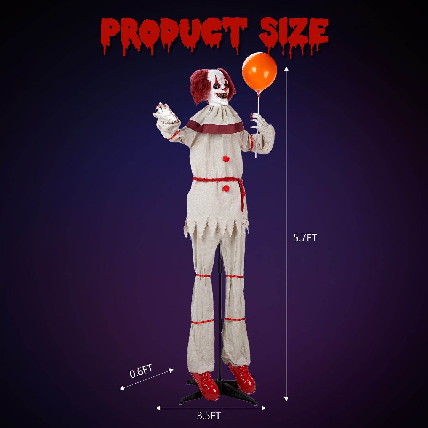 US Local 5.7ft Red eyes, Voice Control，Joker and Balloon，Halloween Standing Decoration Outdoor