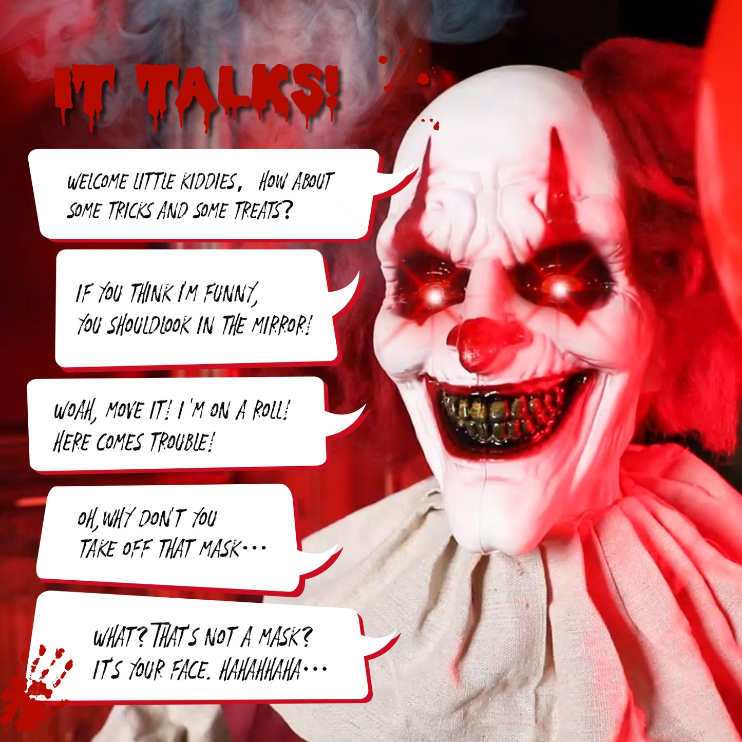 US Local 5.7ft Red eyes, Voice Control，Joker and Balloon，Halloween Standing Decoration Outdoor