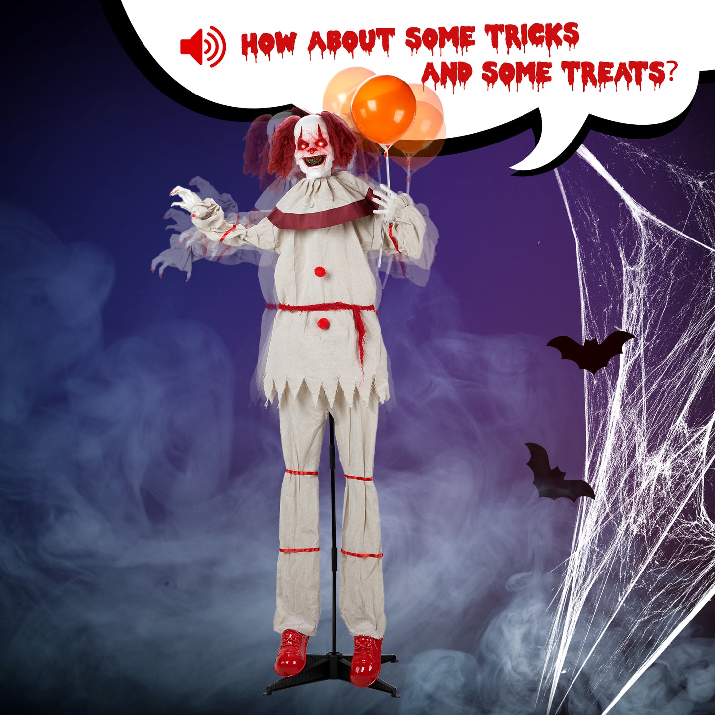 US Local 5.7ft Red eyes, Voice Control，Joker and Balloon，Halloween Standing Decoration Outdoor