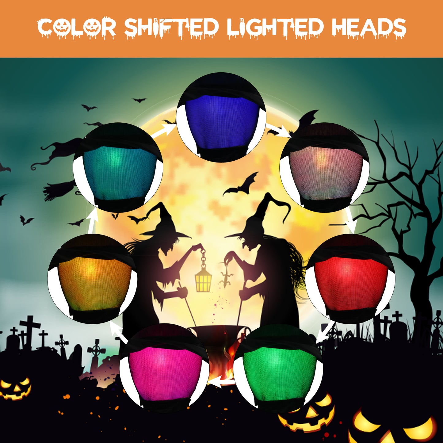 US Local Halloween Black Witches with Change Colors