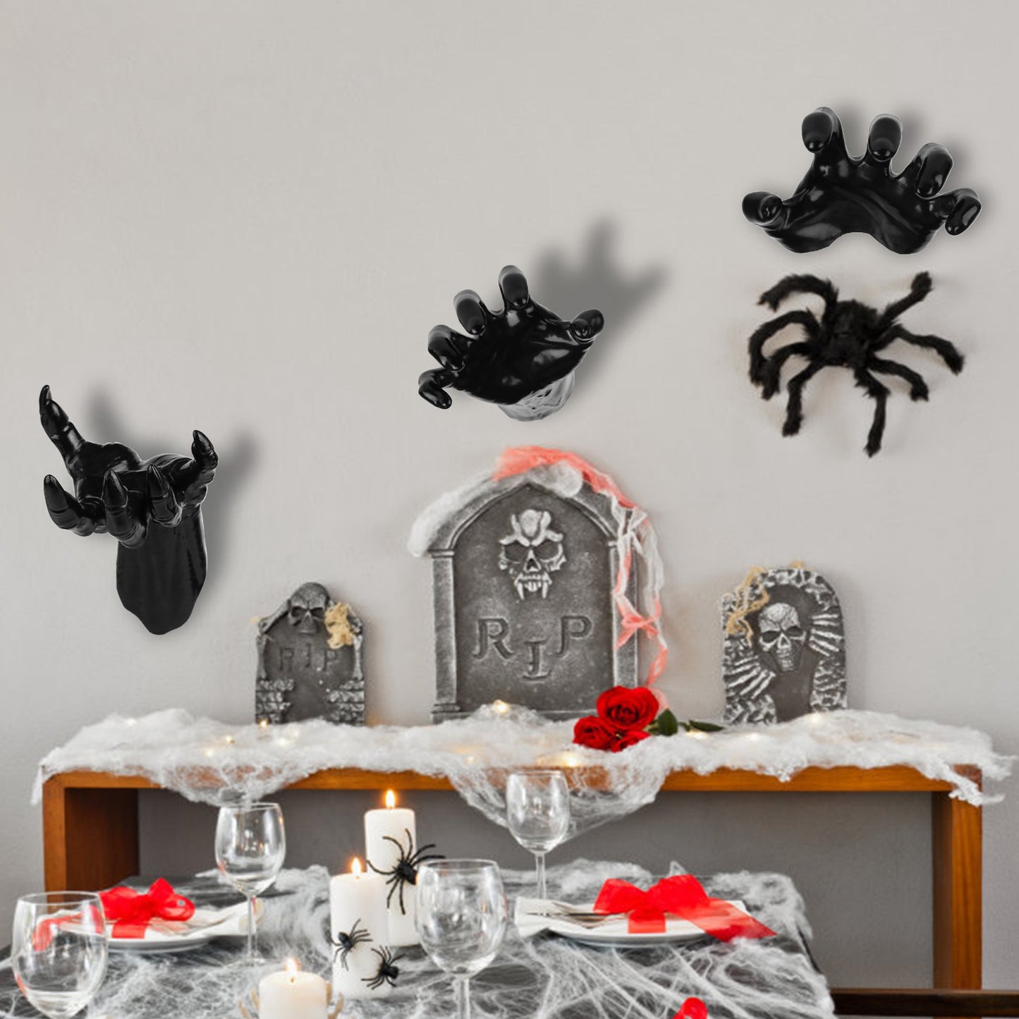 US Local 3Pcs Creepy Reaching Hands With Lighted Candles Wall Mounted Halloween Decoration Witch Devil Hand Aesthetic Goth Gothic Life-Sized Horror Hands Hanging Sculpture
