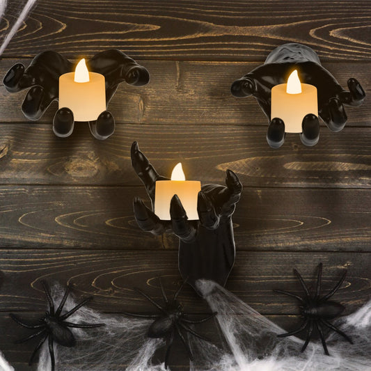 US Local 3Pcs Creepy Reaching Hands With Lighted Candles Wall Mounted Halloween Decoration Witch Devil Hand Aesthetic Goth Gothic Life-Sized Horror Hands Hanging Sculpture