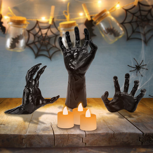US Local 3Pcs Creepy Reaching Hands With Lighted Candles Wall Mounted Halloween Decoration Witch Devil Hand Aesthetic Goth Gothic Life-Sized Horror Hands Hanging Sculpture