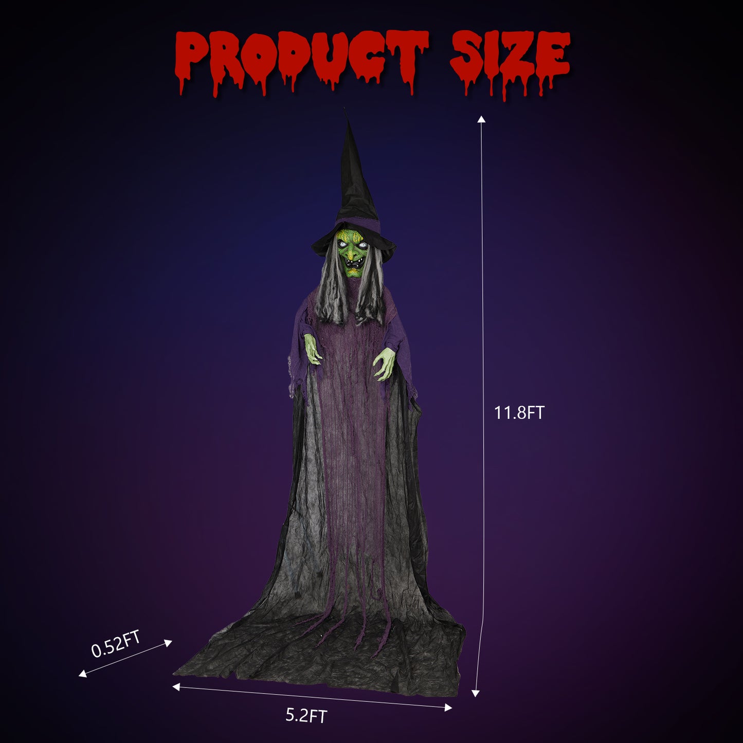 US Local 11.8ft Life Size Hanging Witch Talking Halloween Hanging Decoration
