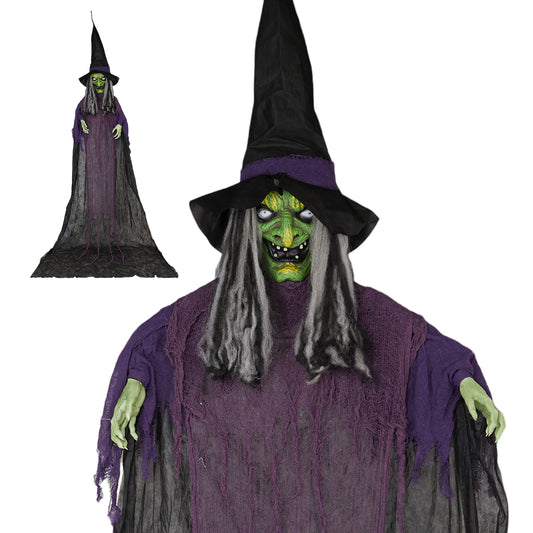 US Local 11.8ft Life Size Hanging Witch Talking Halloween Hanging Decoration