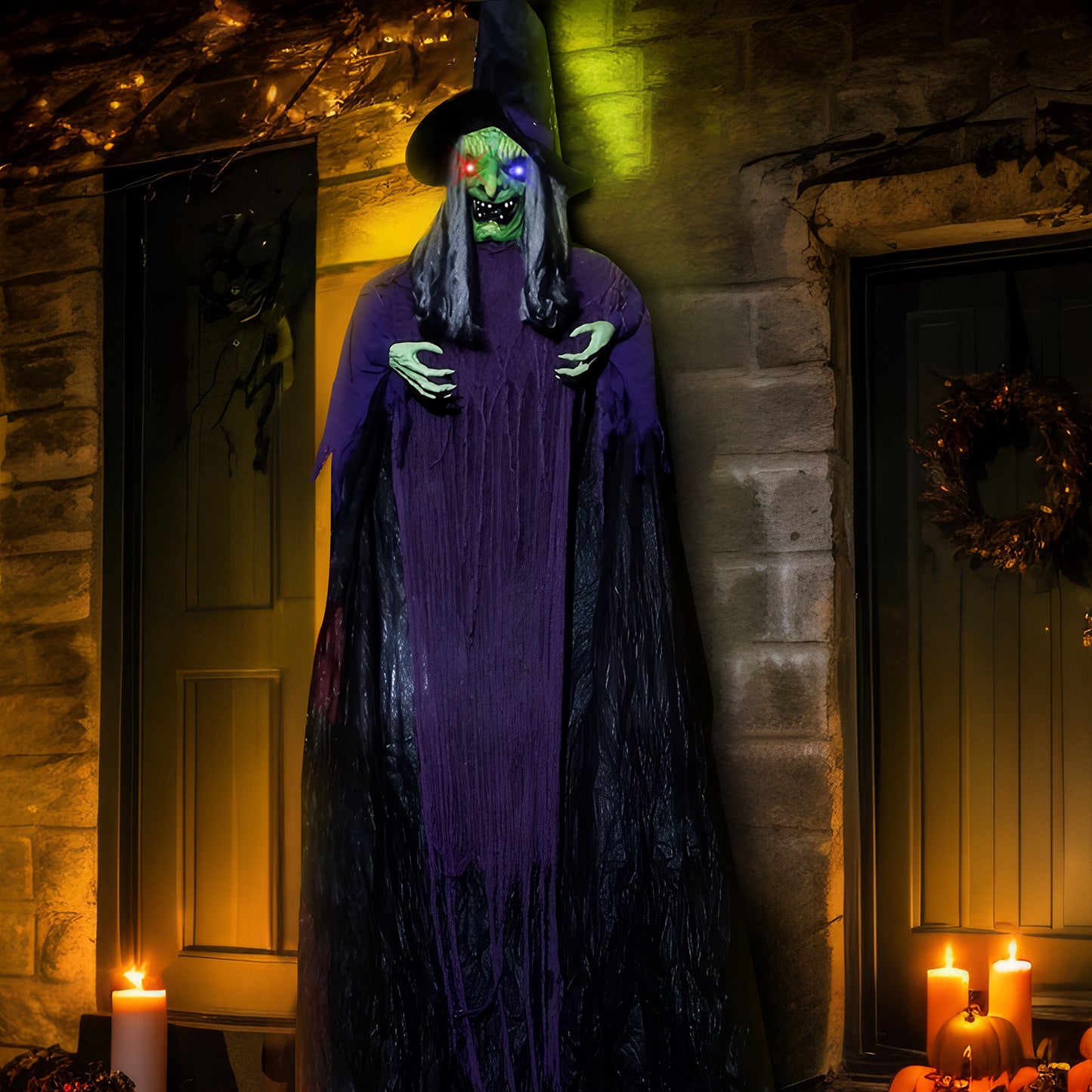 US Local 11.8ft Life Size Hanging Witch Talking Halloween Hanging Decoration