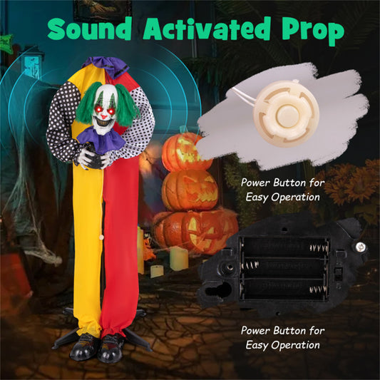 US Local 4.5FT Halloween clown decoration with LED eyes and phrase recording