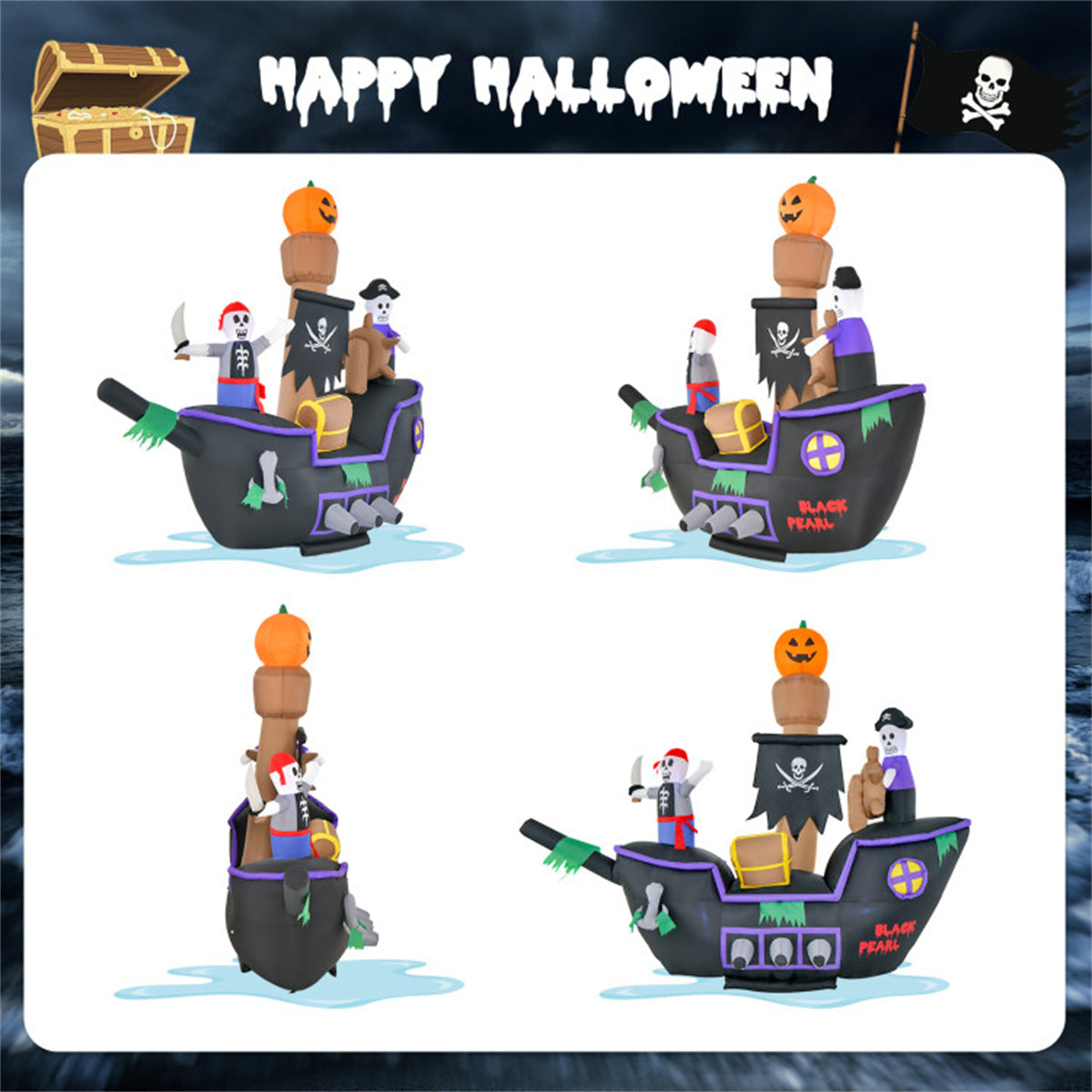 US Local 7 foot inflatable Halloween pirate boat with LED light blower