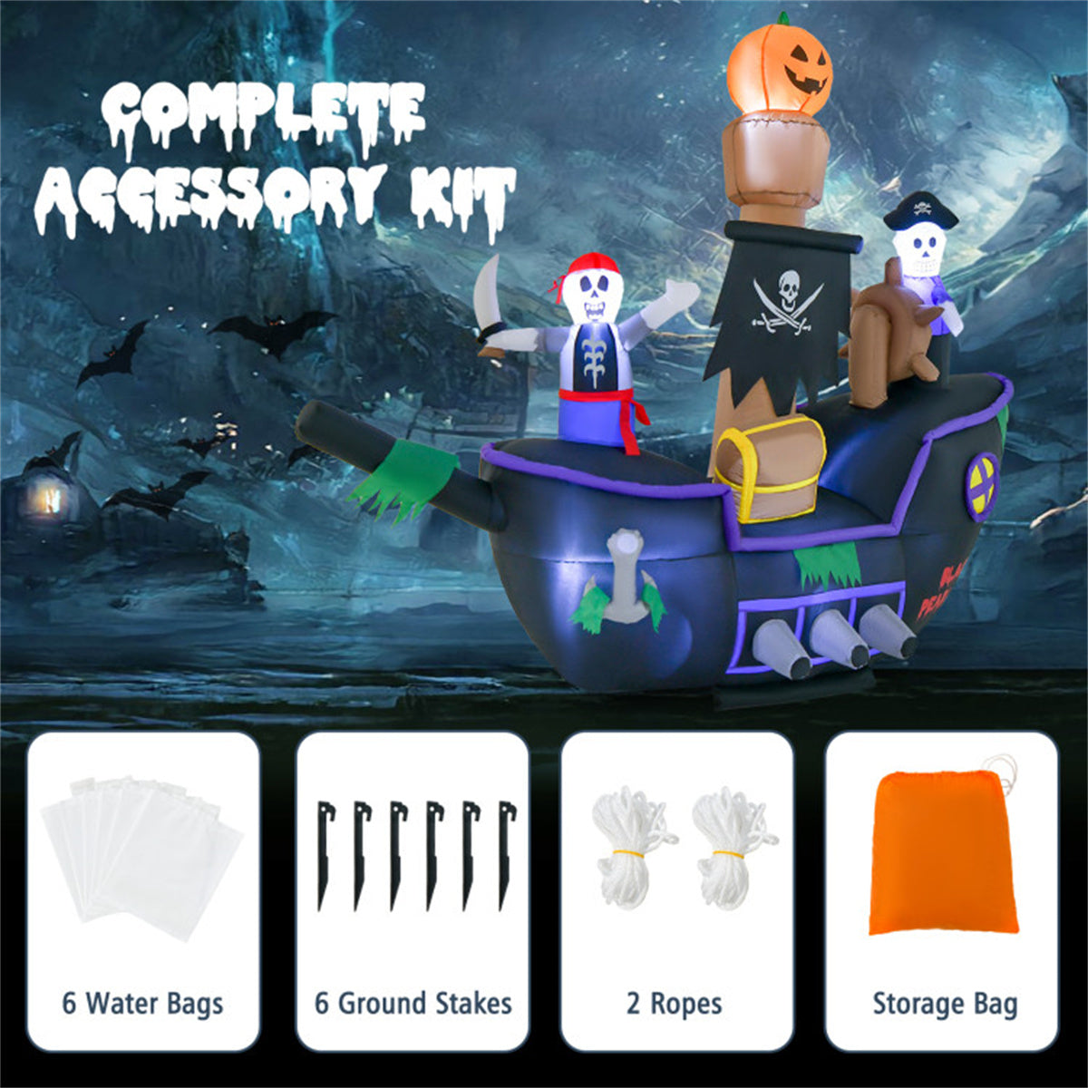 US Local 7 foot inflatable Halloween pirate boat with LED light blower