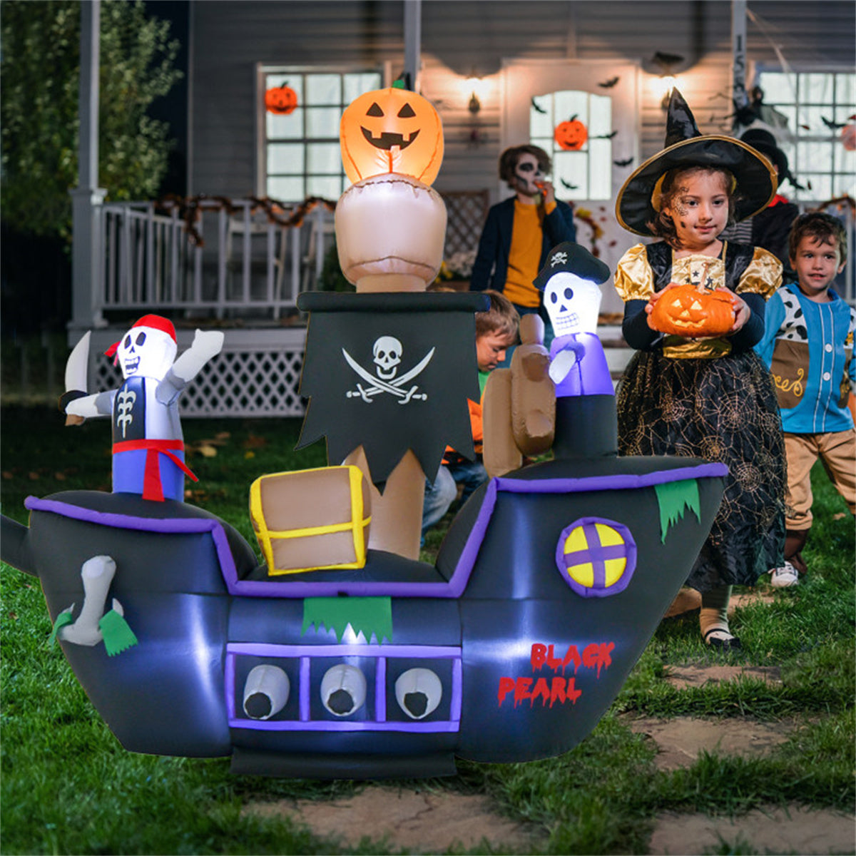 US Local 7 foot inflatable Halloween pirate boat with LED light blower