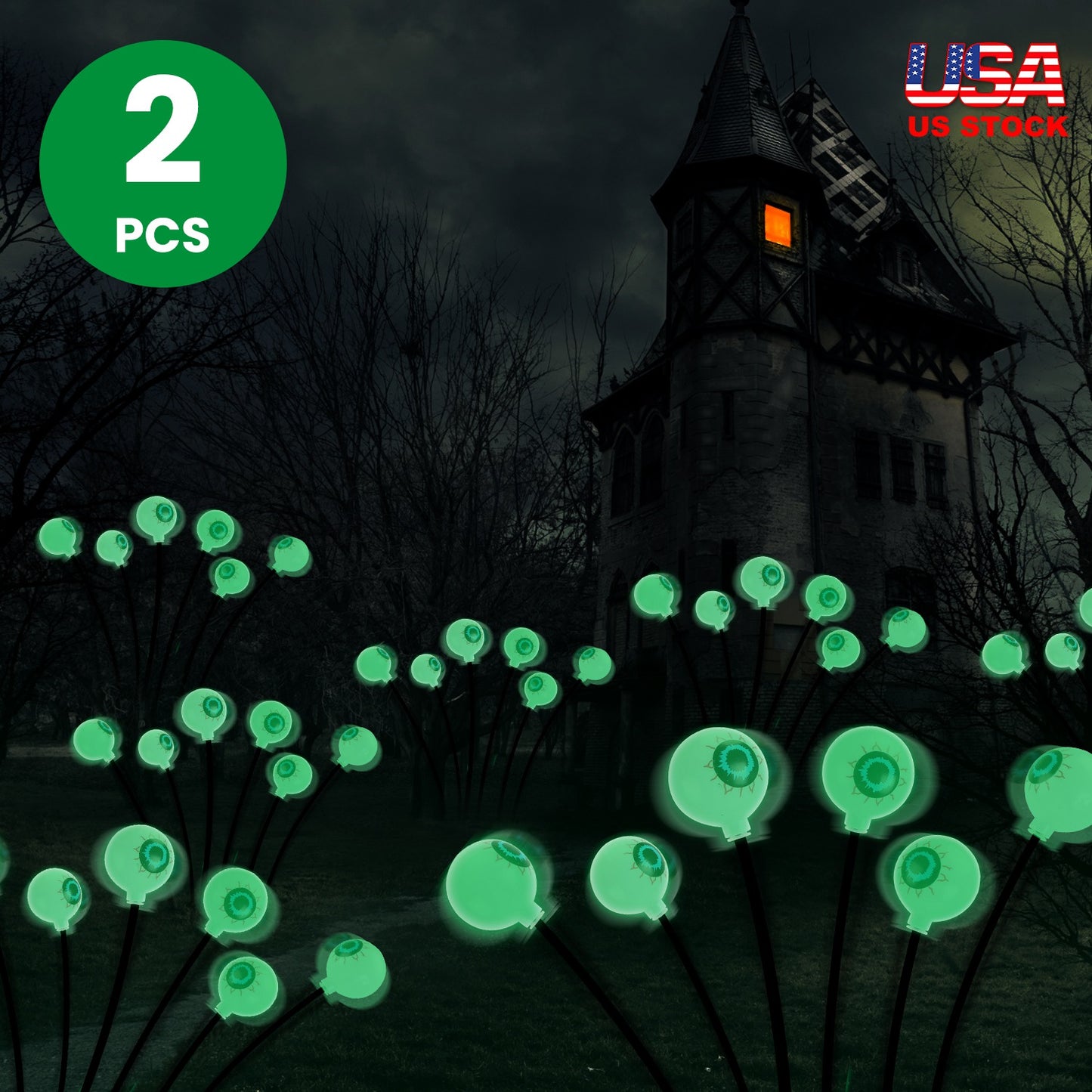 US Local 4Packs Solar Scary Eyeballs Lights Outdoor Halloween Decoration Swaying Light Halloween Path Lights Ornaments with Total 24LED IP65 Waterproof for Yard Garden Patio Party Decor（green+purple）