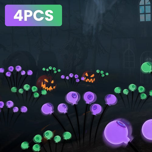 US Local 4Packs Solar Scary Eyeballs Lights Outdoor Halloween Decoration Swaying Light Halloween Path Lights Ornaments with Total 24LED IP65 Waterproof for Yard Garden Patio Party Decor（green+purple）