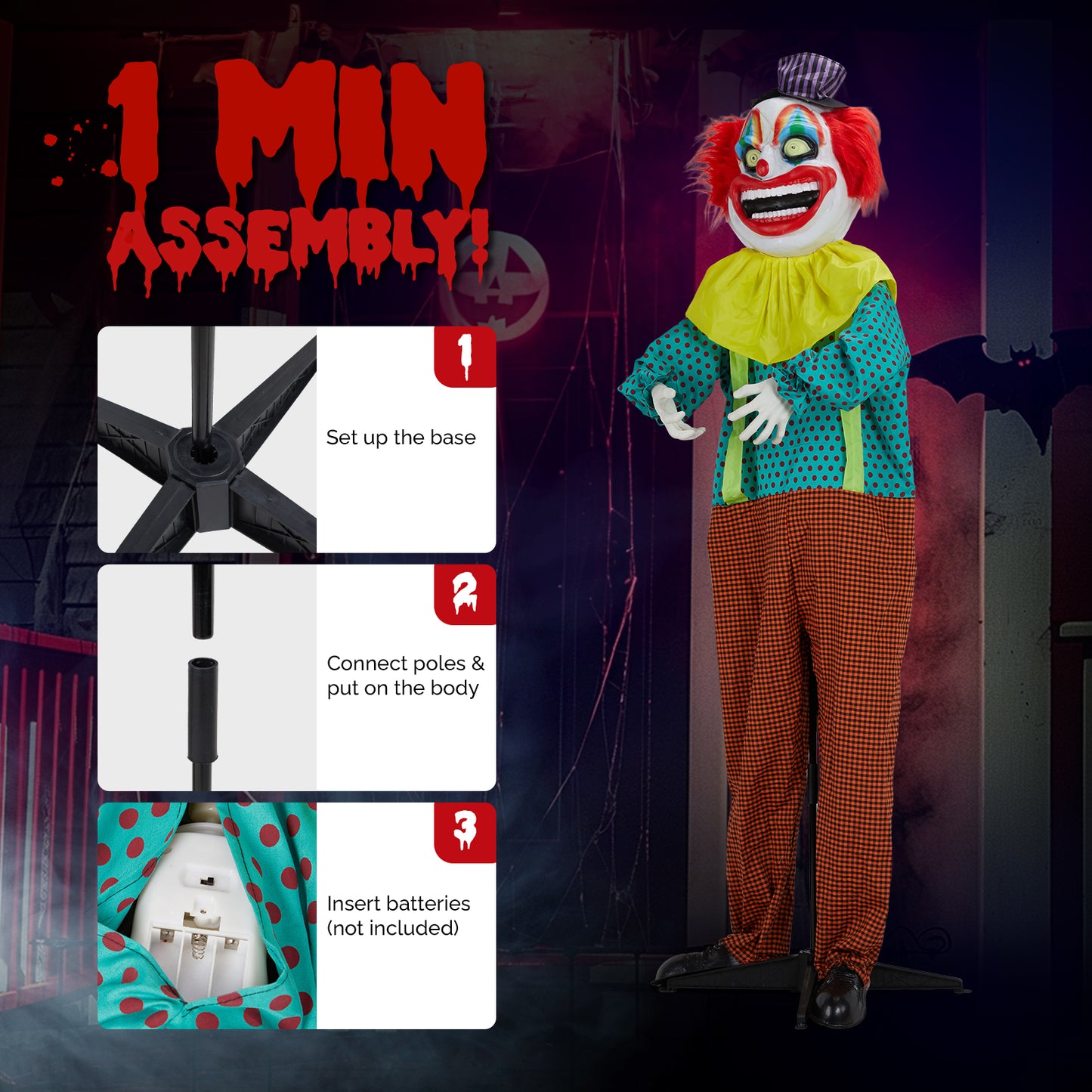 US Local 6ft Yellow Eyed Clown Outdoor Halloween Decorations